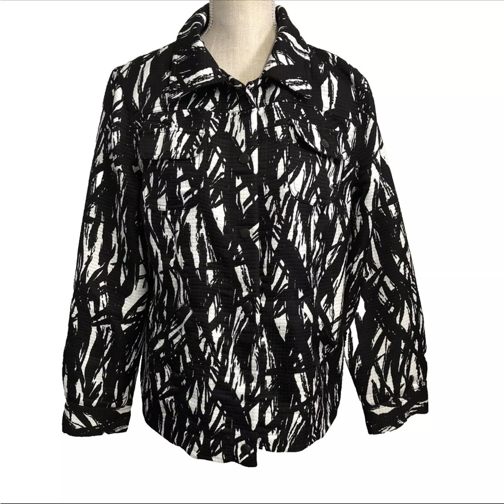 Jobis Jacket Blazer Black White Lined Pockets Snap Button Size Large